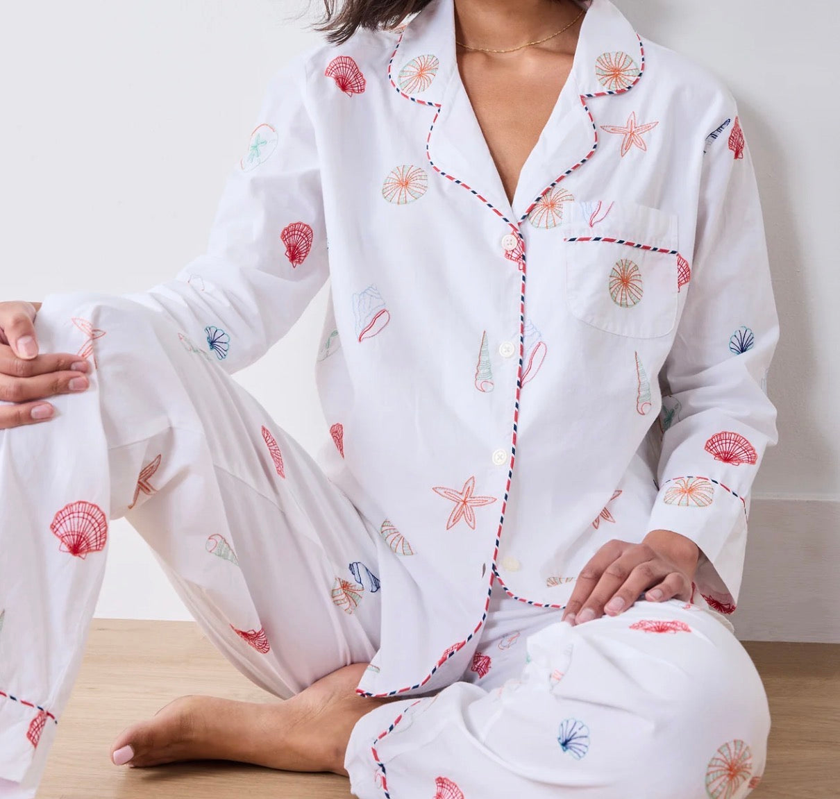Printfresh | Embroidered Shells Long PJ Set