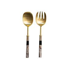 Creative Co-Op | Stainless Steel Salad Servers with Marbled Resin & Mango Wood Handles