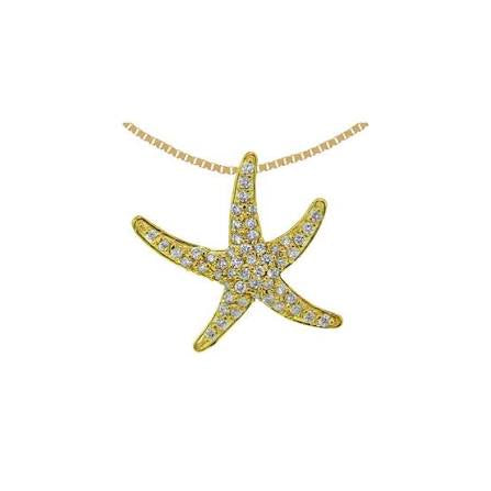 Bright Gems | 14k yellow gold diamond starfish pendant