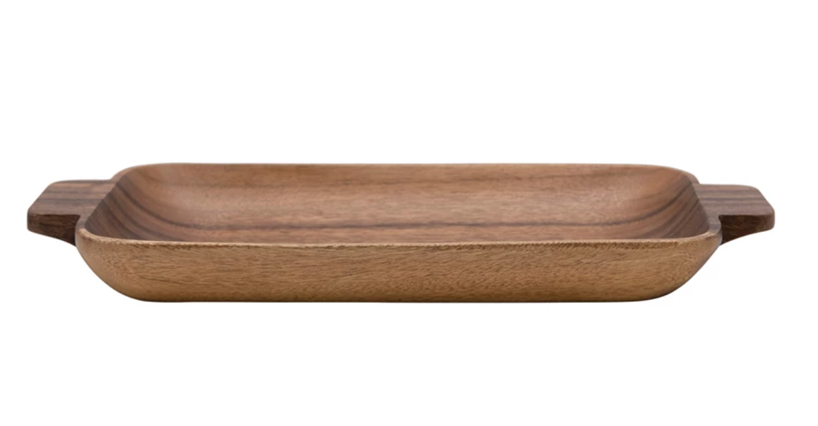 Creative Co-Op | Hand-Carved Acacia Wood Tray with Handles