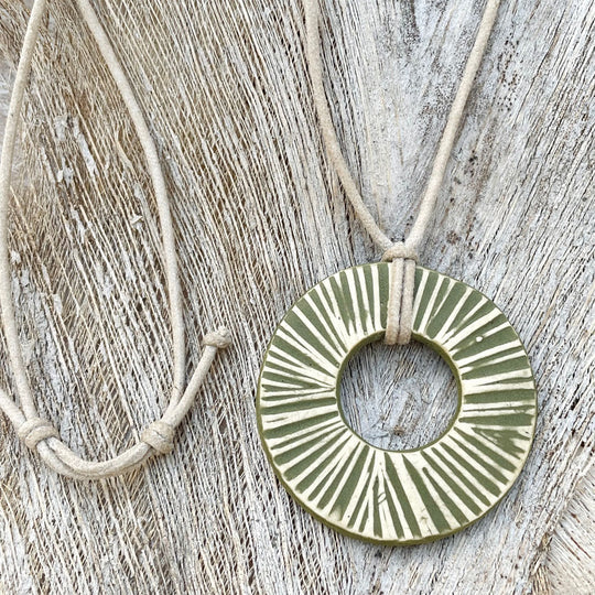 Isola Bella | Block Printed Stoneware Pendant Necklace