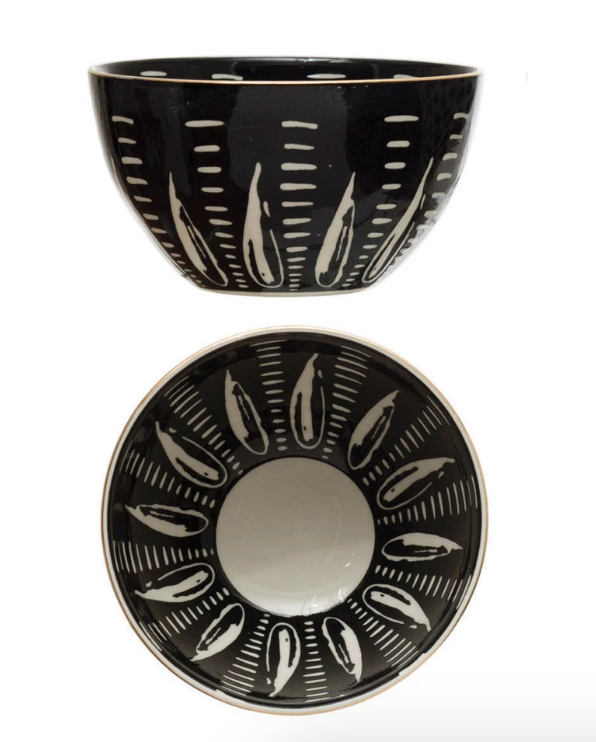 Creative Co-Op | Black/Gold Stoneware Bowls