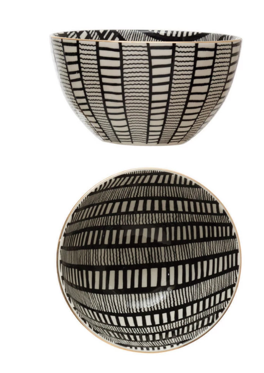 Creative Co-Op | Black/Gold Stoneware Bowls