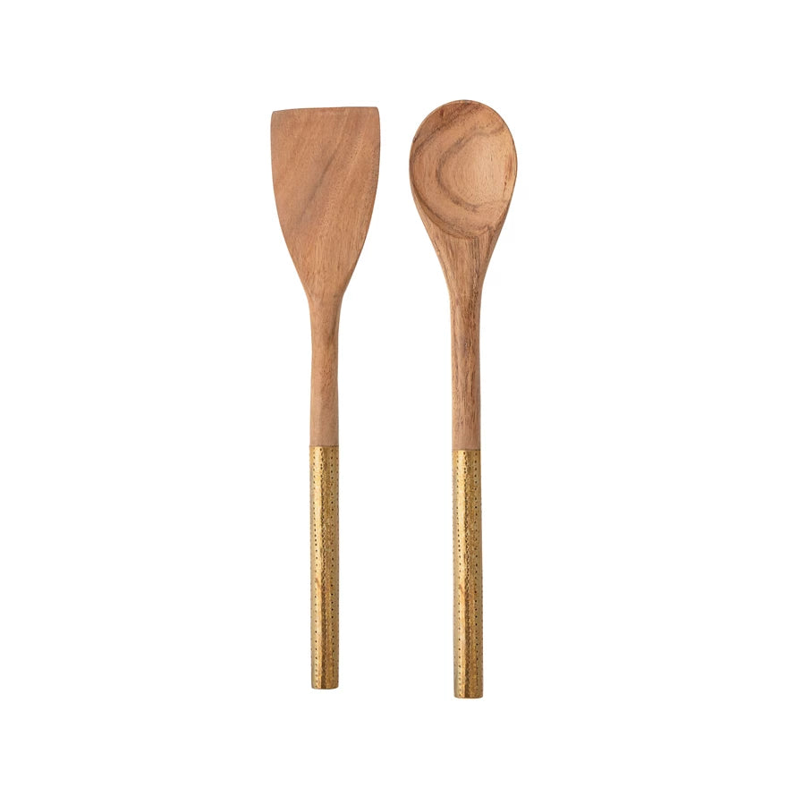 Creative Co-op | Wood Utensils with Brass Handles