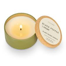 Illume | Black Pepper and Hemp Tin candle with Cork