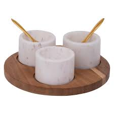 Bloomingville | Acacia & Marble Circular Dish Set