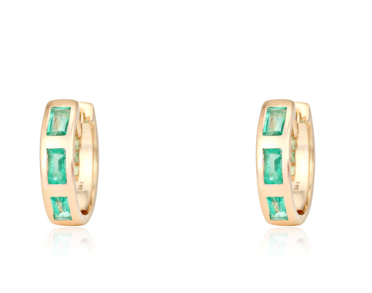 Mondrian Collection | Emerald + 14k Yellow Gold Hoop Earrings
