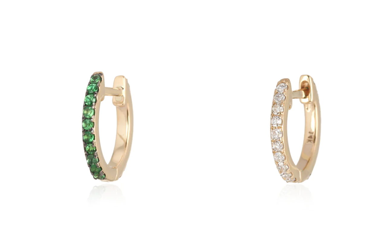 Mondrian Collection | Diamond/Emerald Huggies