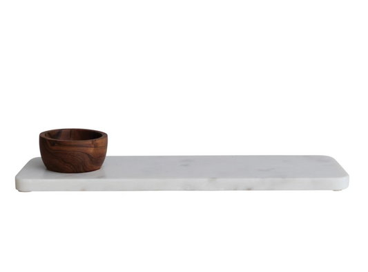 Creative Co-Op | Marble Serving Board w/ Acacia Wood Bowl