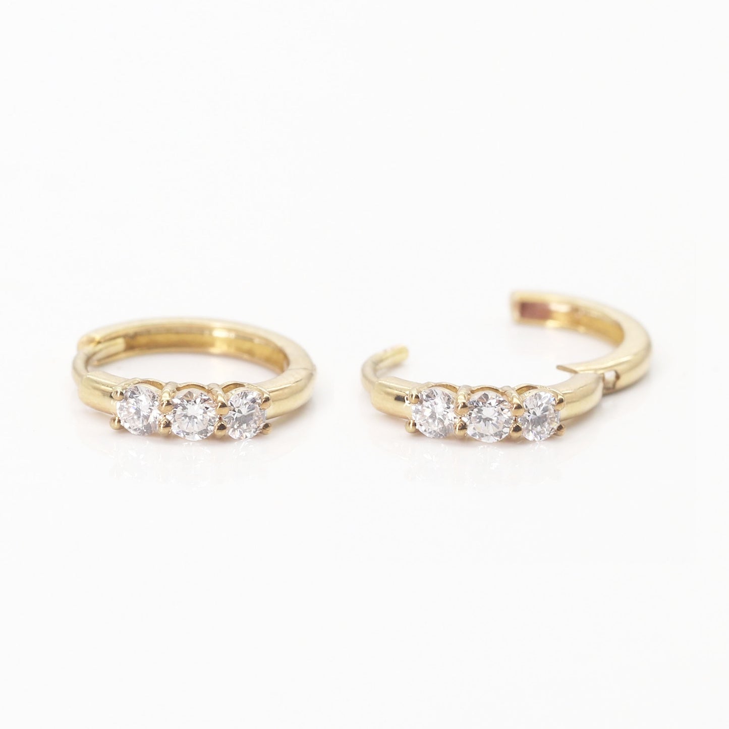 Golden Hour | Virgin Islands Collection 14k gold 3-Diamond Tiny Hoop Earrings