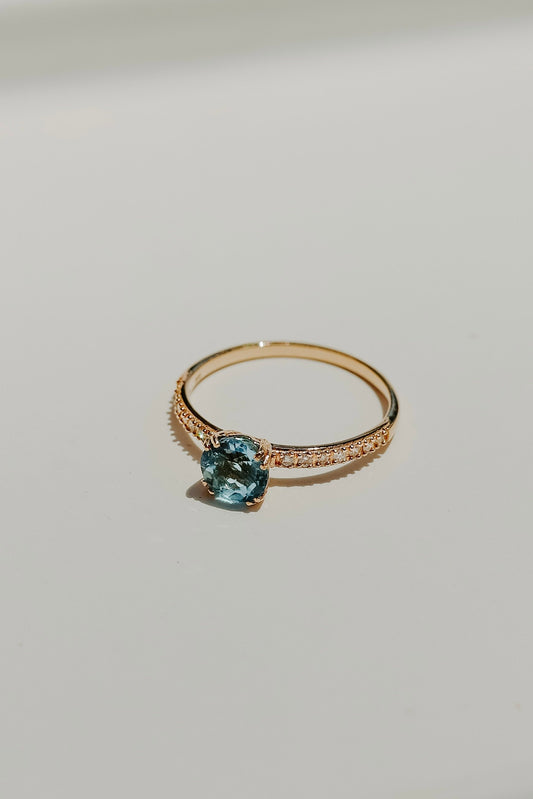 Katherine Stuart | Victoria Diamond Flanked Blue Topaz Ring