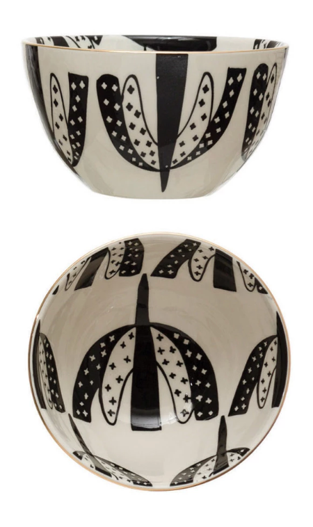 Creative Co-Op | Black/Gold Stoneware Bowls
