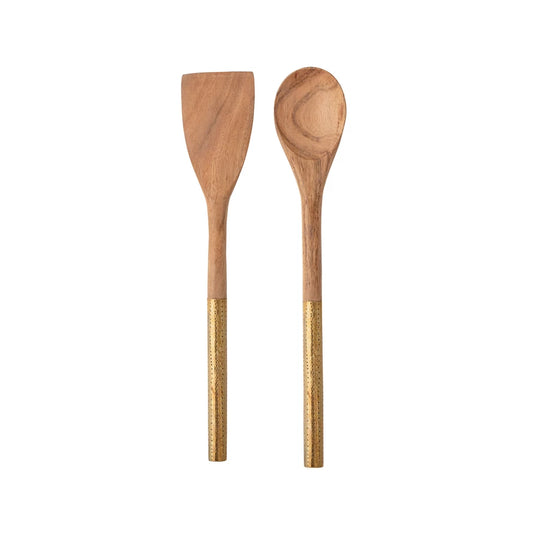 Creative Co-op | Wood Utensils with Brass Handles