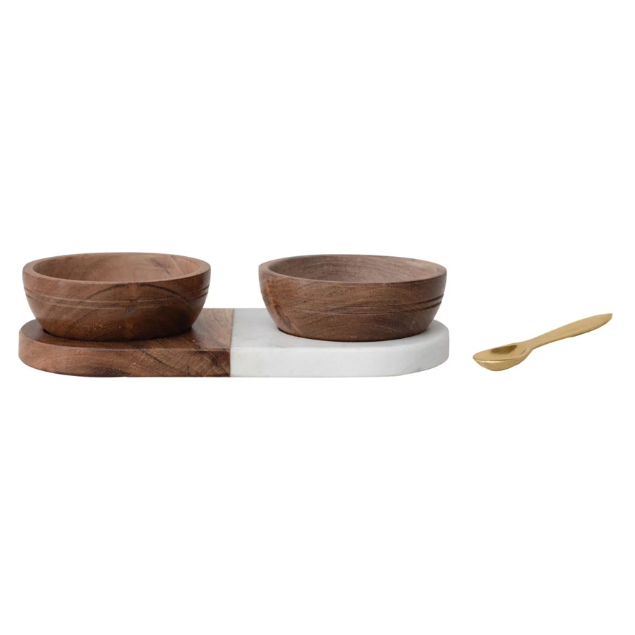 Creative Co-Op | Acacia Wood + Marble Tray