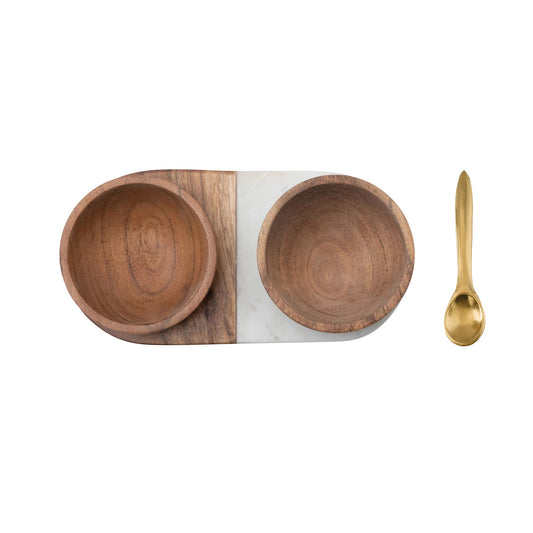 Creative Co-Op | Acacia Wood + Marble Tray