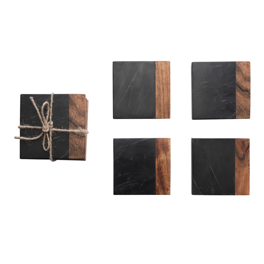 Creative Co-Op | Marble & Acacia Wood Coasters
